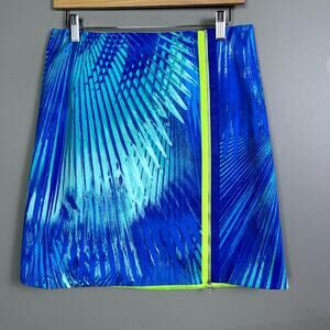 Elie Tahari skirt size 6 tropical Hawiian palm neon blue maximalist dopamine